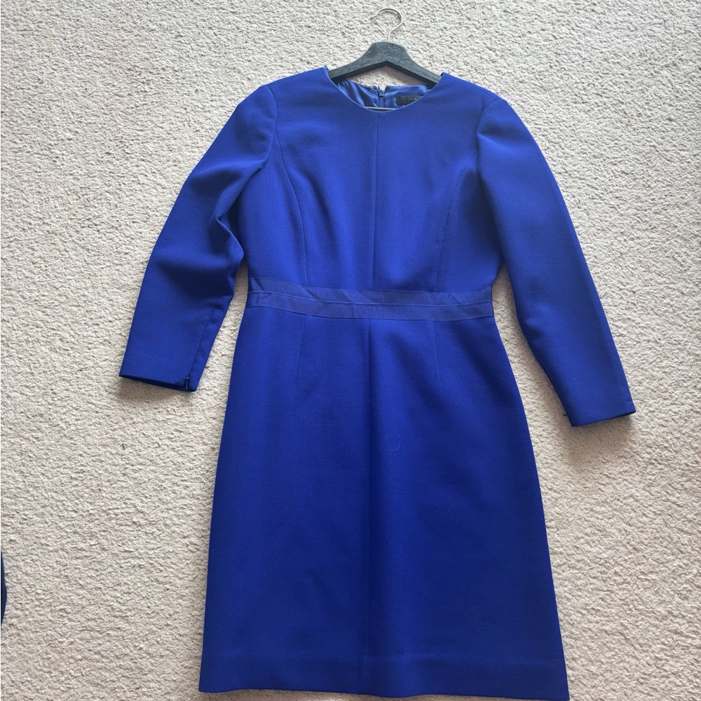 J. Crew Blue Sheath Dress Long Sleeve Crew Neck